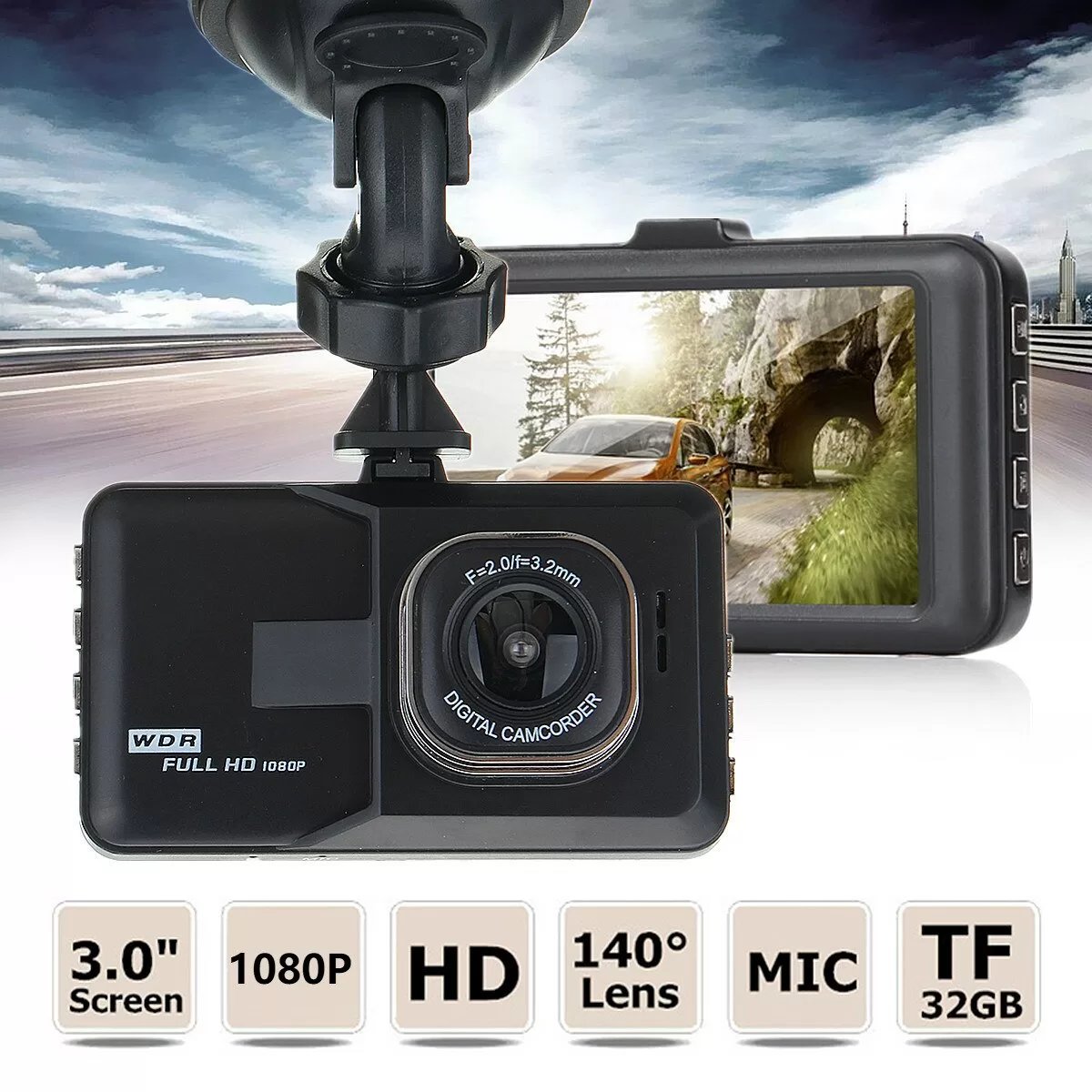 Matte Design 140 Degree Wide Angle HD Dashcam